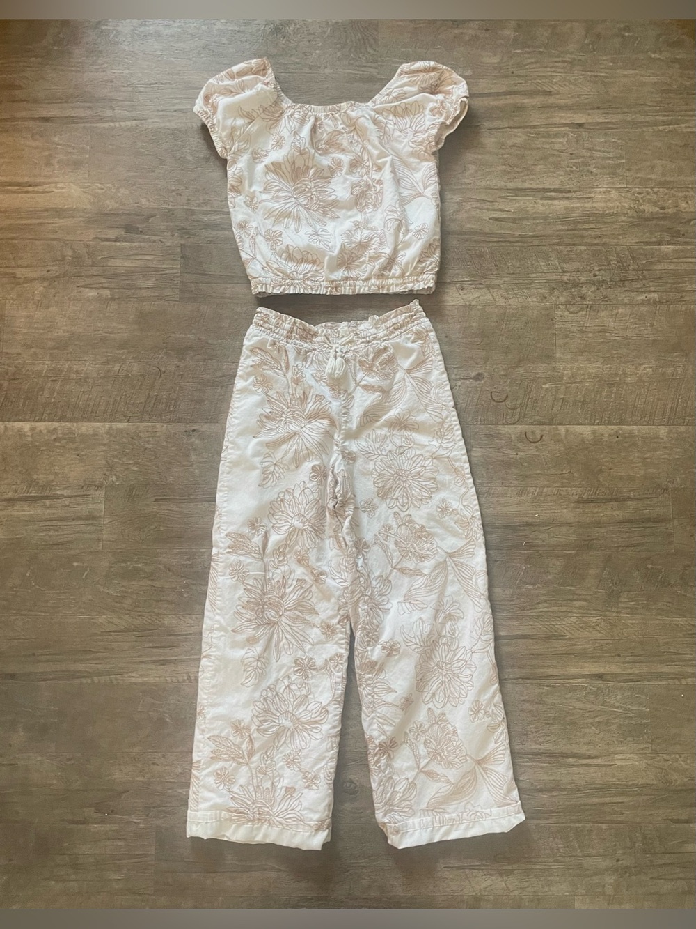 Cupcake & Cashmere 2 Piece Girls Crop Top & Pants Cotton Lined Embroidery Sz 10